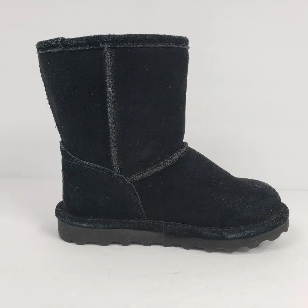 Bearpaw Elle Girls Size 13 Black Cow Suede Wool Blend Lining Pull On Snow Boots